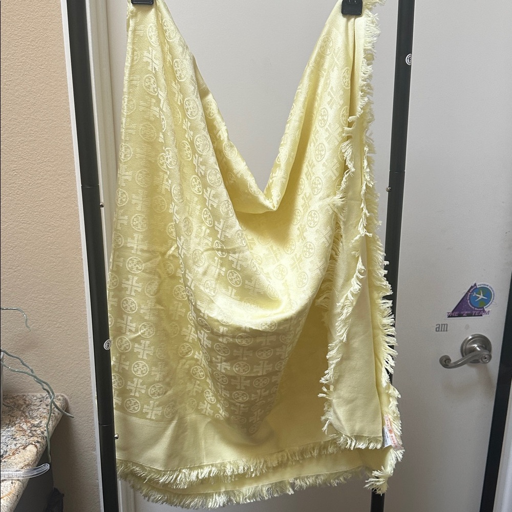 Tory Burch Tulip Yellow  Oversized Travel Fringed Scarf